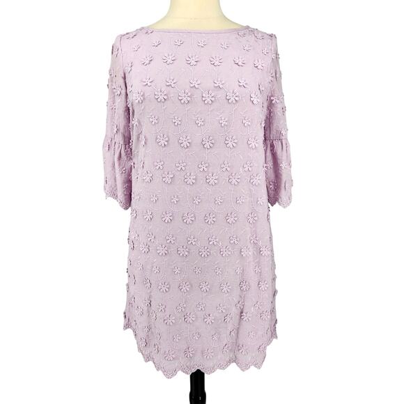 Ann Taylor Floral Embroidered Shift Dress - Size 12 - Lavender - 3D Flowers - Picture 2 of 8